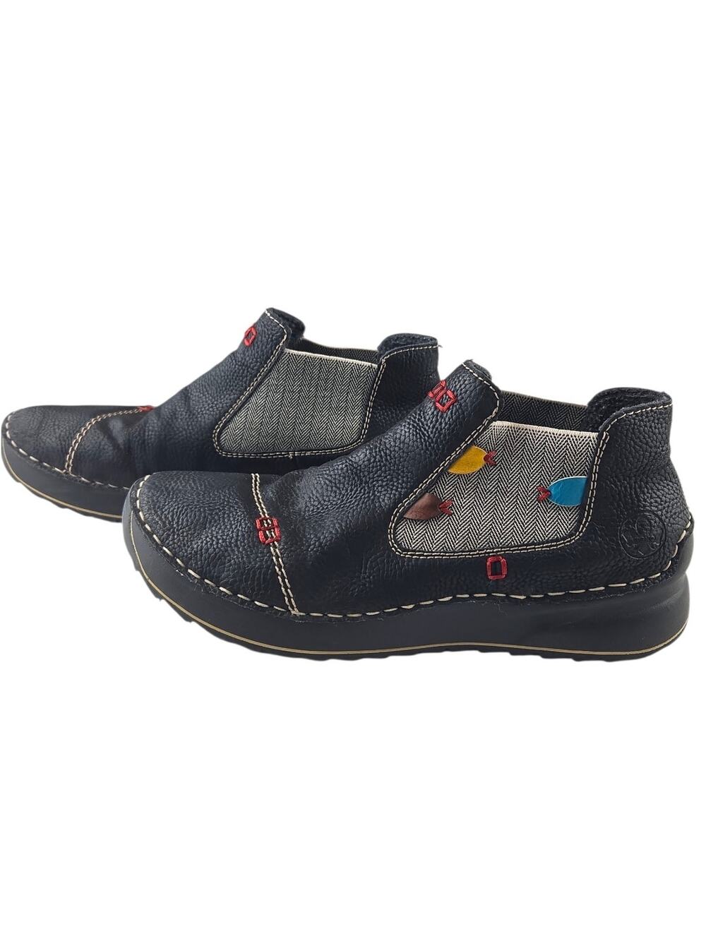 Rieker | Montenegro Series-Black Pull on Boots-Fish Design | Size 42 (US 10)